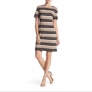 Preppy Metallic Stripe Crewneck Dress Large